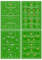 Set of four football fields with a different scheme of players on the field. Soccer field for playing. Vector illustration