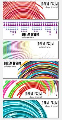Set of six colorful abstract header banners with curved lines and place for text. Vector backgrounds for web design.