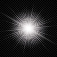 Light effect of lens flare. White glowing light explodes with starburst effects and sparkles vector