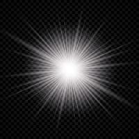 Light effect of lens flare. White glowing light explodes with starburst effects and sparkles vector