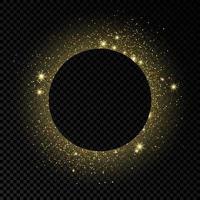 Golden circle frame with glitter, sparkles and flares on dark vector