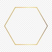 Gold glowing hexagon frame isolated on background. Shiny frame with glowing effects. Vector illustration.