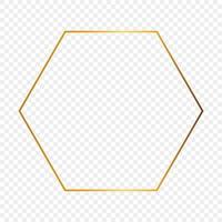 Gold glowing hexagon frame isolated on background. Shiny frame with glowing effects. Vector illustration.