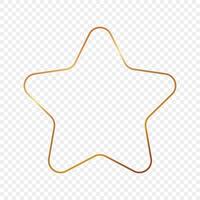 Gold glowing rounded star shape frame isolated on background. Shiny frame with glowing effects. Vector illustration.