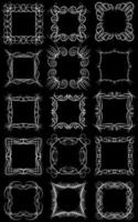 Set of fifteen square white monogram elements on a black background. Vector illustration.