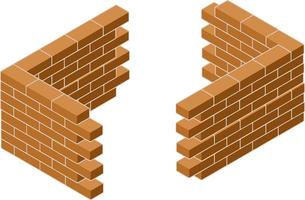 Red brick wall of house. Element of building construction. Corner of Stone object. Isometric illustration. Symbol of protection and security vector