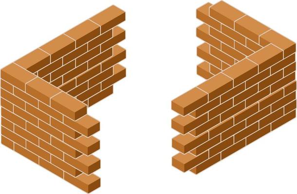 Red brick wall of house. Element of building construction. Corner of Stone object. Isometric illustration. Symbol of protection and security