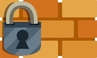 Account protection and security. Blocking the system. Icon for the app. Internet antivirus. Flat illustration. Red brick wall and closed lock vector