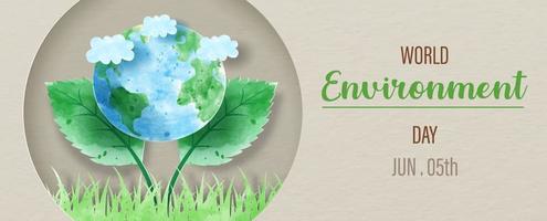 World Environment Day's poster campaign and concept design in watercolor style on recycle paper color tone and pattern background. vector