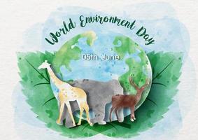 World Environment Day's poster campaign and concept design in watercolor style on white paper pattern background. vector