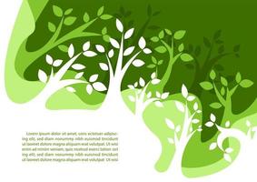 bosque y naturaleza concepto en arboles y resumen forma con ejemplo textos en oscuro verde antecedentes. mundo ambiente y bosque día en plano estilo vector diseño.