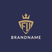 FU logo with shield and crown, monogram initial logo style vector