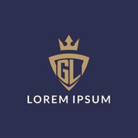 GL logo with shield and crown, monogram initial logo style vector