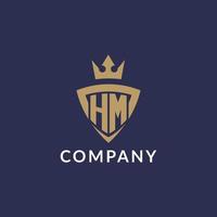 HM logo with shield and crown, monogram initial logo style vector