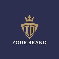IO logo with shield and crown, monogram initial logo style vector