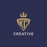 KC logo with shield and crown, monogram initial logo style vector