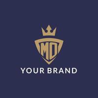 MO logo with shield and crown, monogram initial logo style vector