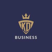 KD logo with shield and crown, monogram initial logo style vector