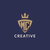 MC logo with shield and crown, monogram initial logo style vector