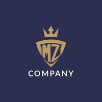 MZ logo with shield and crown, monogram initial logo style vector