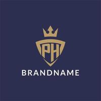 PH logo with shield and crown, monogram initial logo style vector