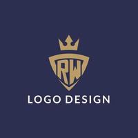 RW logo with shield and crown, monogram initial logo style vector