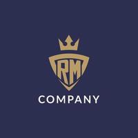 RM logo with shield and crown, monogram initial logo style vector