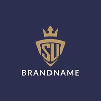 SU logo with shield and crown, monogram initial logo style vector