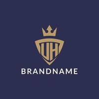 UH logo with shield and crown, monogram initial logo style vector