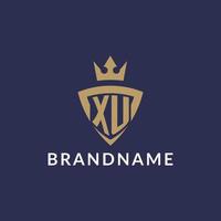 XU logo with shield and crown, monogram initial logo style vector