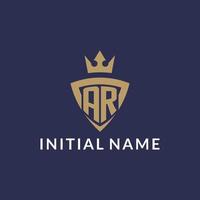 AR logo with shield and crown, monogram initial logo style vector