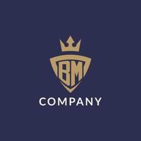 BM logo with shield and crown, monogram initial logo style vector
