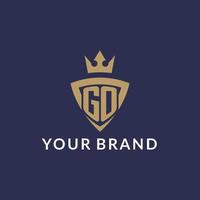 GO logo with shield and crown, monogram initial logo style vector