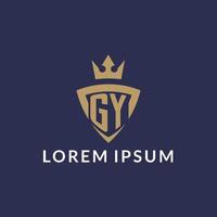 GY logo with shield and crown, monogram initial logo style vector