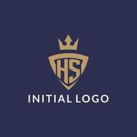 HS logo with shield and crown, monogram initial logo style vector