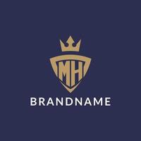 MH logo with shield and crown, monogram initial logo style vector