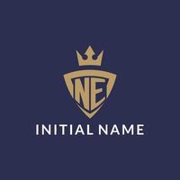 NE logo with shield and crown, monogram initial logo style vector