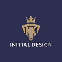 MK logo with shield and crown, monogram initial logo style vector