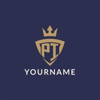 PI logo with shield and crown, monogram initial logo style vector