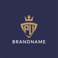 PU logo with shield and crown, monogram initial logo style vector