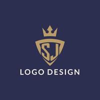 SJ logo with shield and crown, monogram initial logo style vector