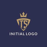 TS logo with shield and crown, monogram initial logo style vector