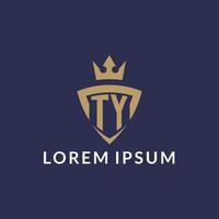 TY logo with shield and crown, monogram initial logo style vector