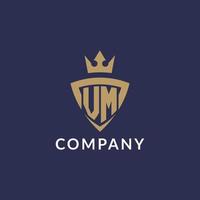 VM logo with shield and crown, monogram initial logo style vector