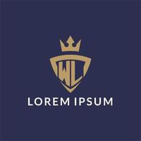 WL logo with shield and crown, monogram initial logo style vector