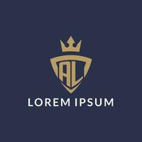 AL logo with shield and crown, monogram initial logo style vector