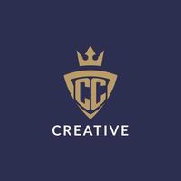 CC logo with shield and crown, monogram initial logo style vector