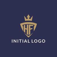 HF logo with shield and crown, monogram initial logo style vector