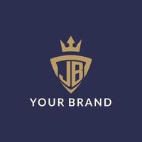 JB logo with shield and crown, monogram initial logo style vector