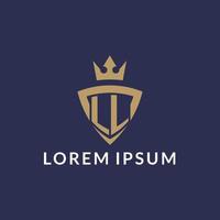 LL logo with shield and crown, monogram initial logo style vector